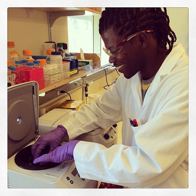 Jimmy prepares compost samples in the DNA Everywhere lab.