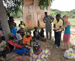 SOIL consultants discussing reuse of composted human waste in Benin. 